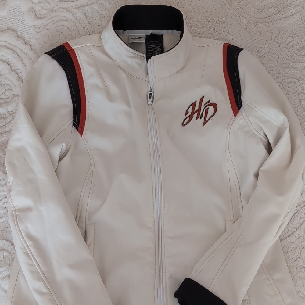 Harley-Davidson White Bomber Jacket with Red and Black Accents
